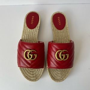GUCCI MARMONT GOLD GG LOGO ESPADRILLES NAPPA CHARLOTTE SLIDE SANDALS